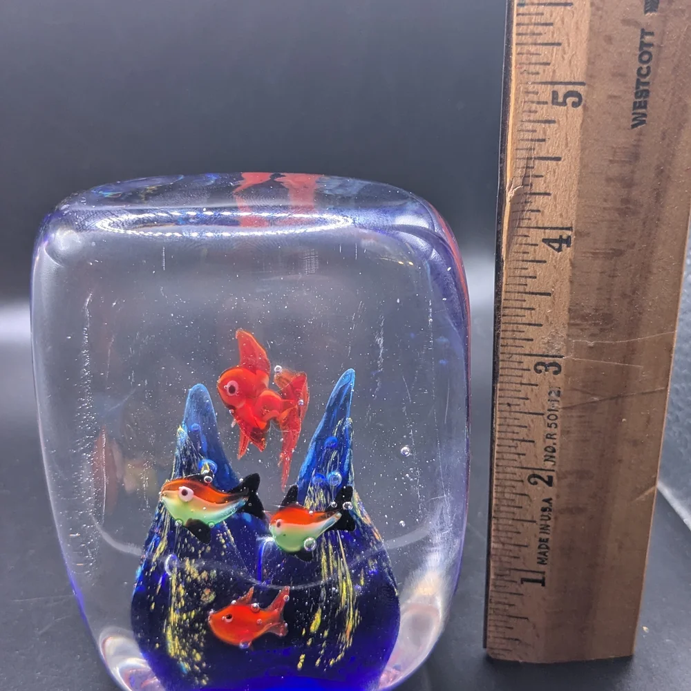 Vintage Murano Art Glass Fish Aquarium Sculpture Paperweight Mid Century